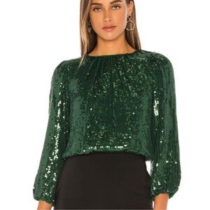 Alice + Olivia - Avila Sequin Green Crewneck Top
